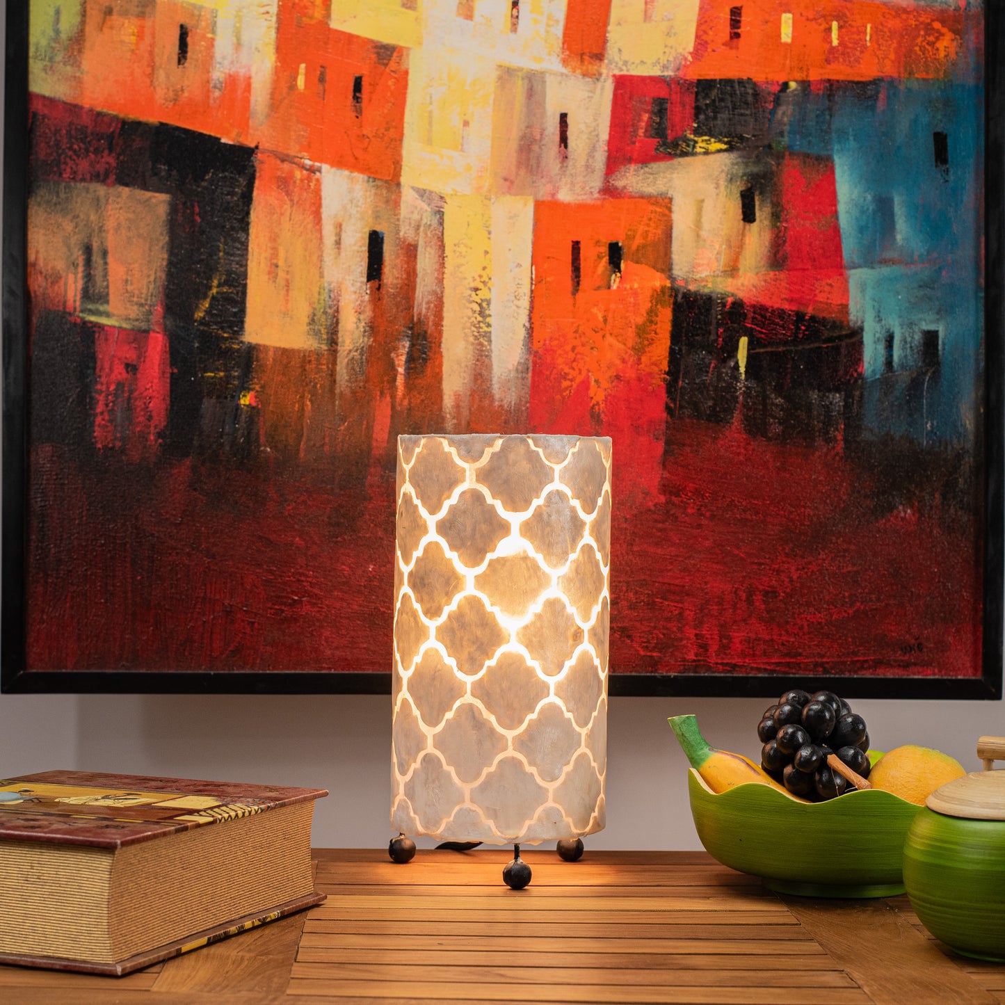 Hand Made Cylinder Lamp with Mother of Pearl