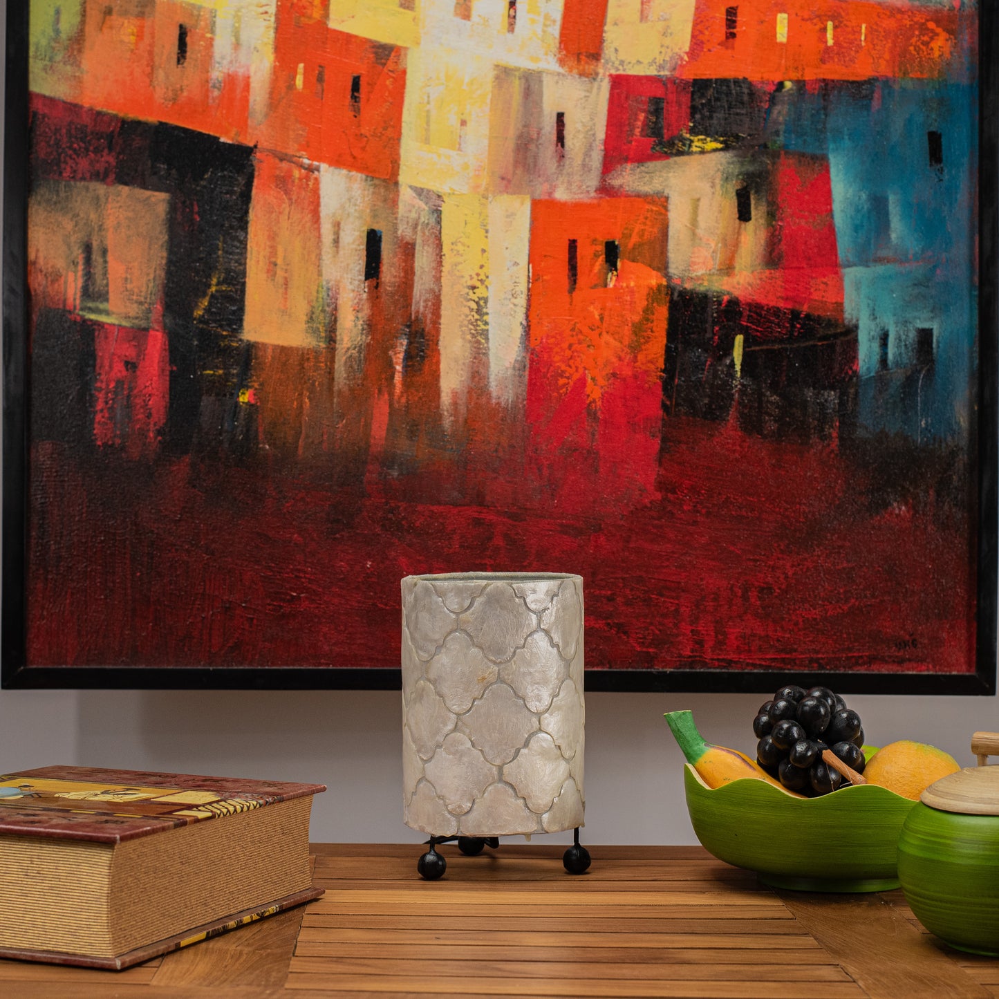 Hand Made Cylinder Lamp with Mother of Pearl