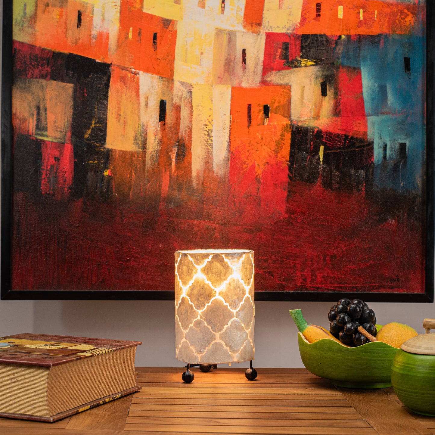 Hand Made Cylinder Lamp with Mother of Pearl