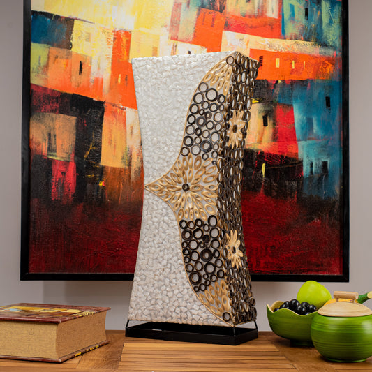Hand Made Rectangle Curved Lamp with Mother of Pearl & Flower Bamboo