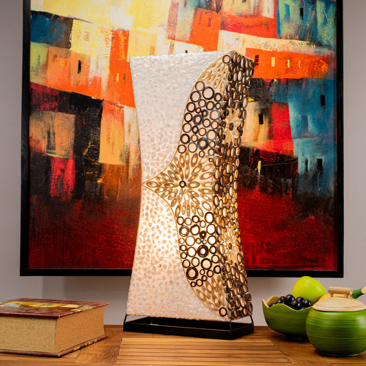 Hand Made Rectangle Curved Lamp with Mother of Pearl & Flower Bamboo