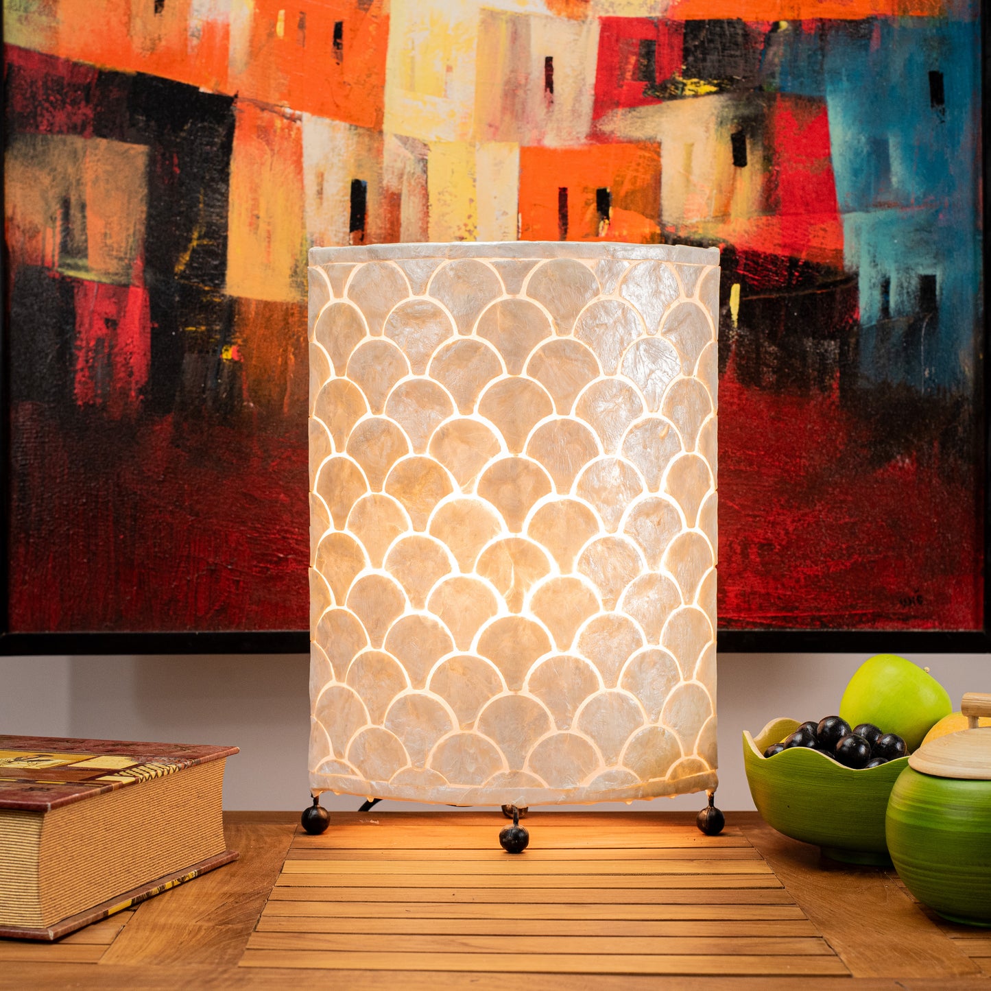 Hand Made Oval Lamp with Scale Shape Mother of Pearl