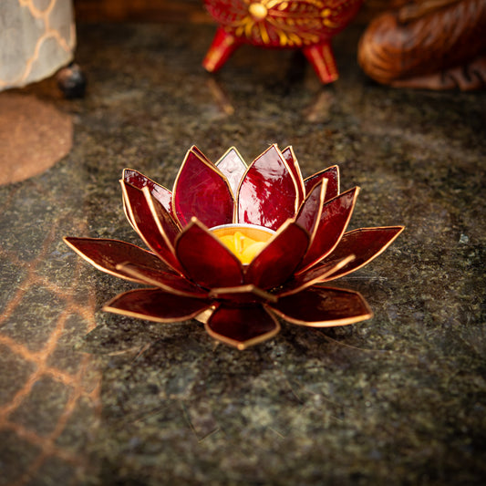 Hand Made Lotus Flower Candle Holder with Mother of Pearl