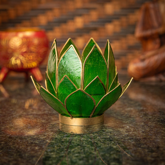 Hand Made Lotus Flower Bud Candle Holder with Mother of Pearl
