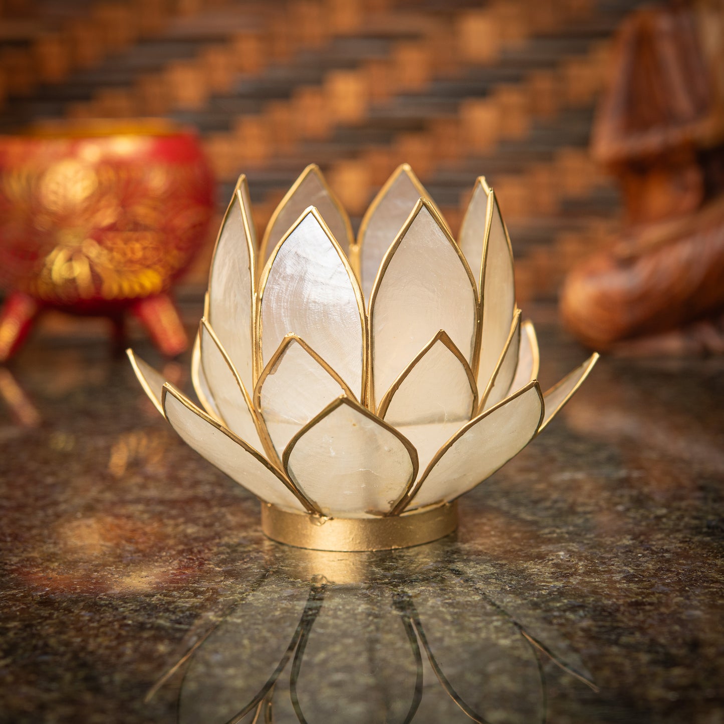 Hand Made Lotus Flower Candle Holder with Mother of Pearl