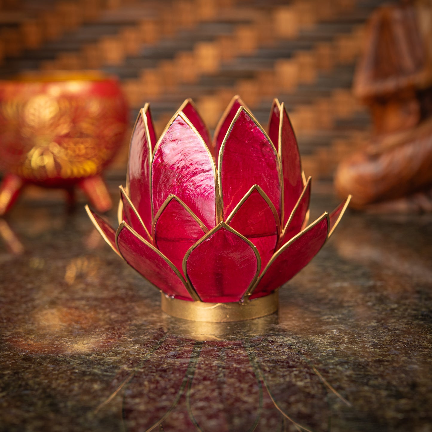 Hand Made Lotus Flower Candle Holder with Mother of Pearl
