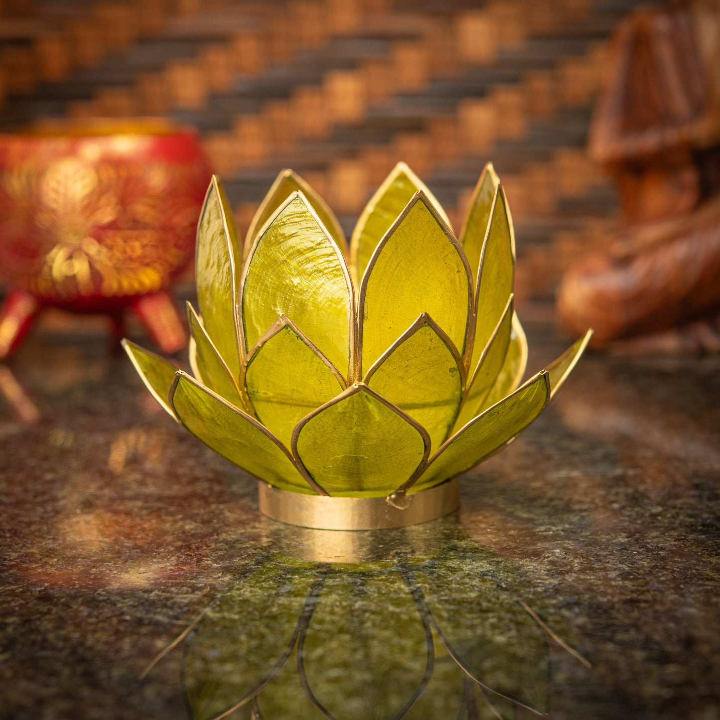 Hand Made Lotus Flower Candle Holder with Mother of Pearl