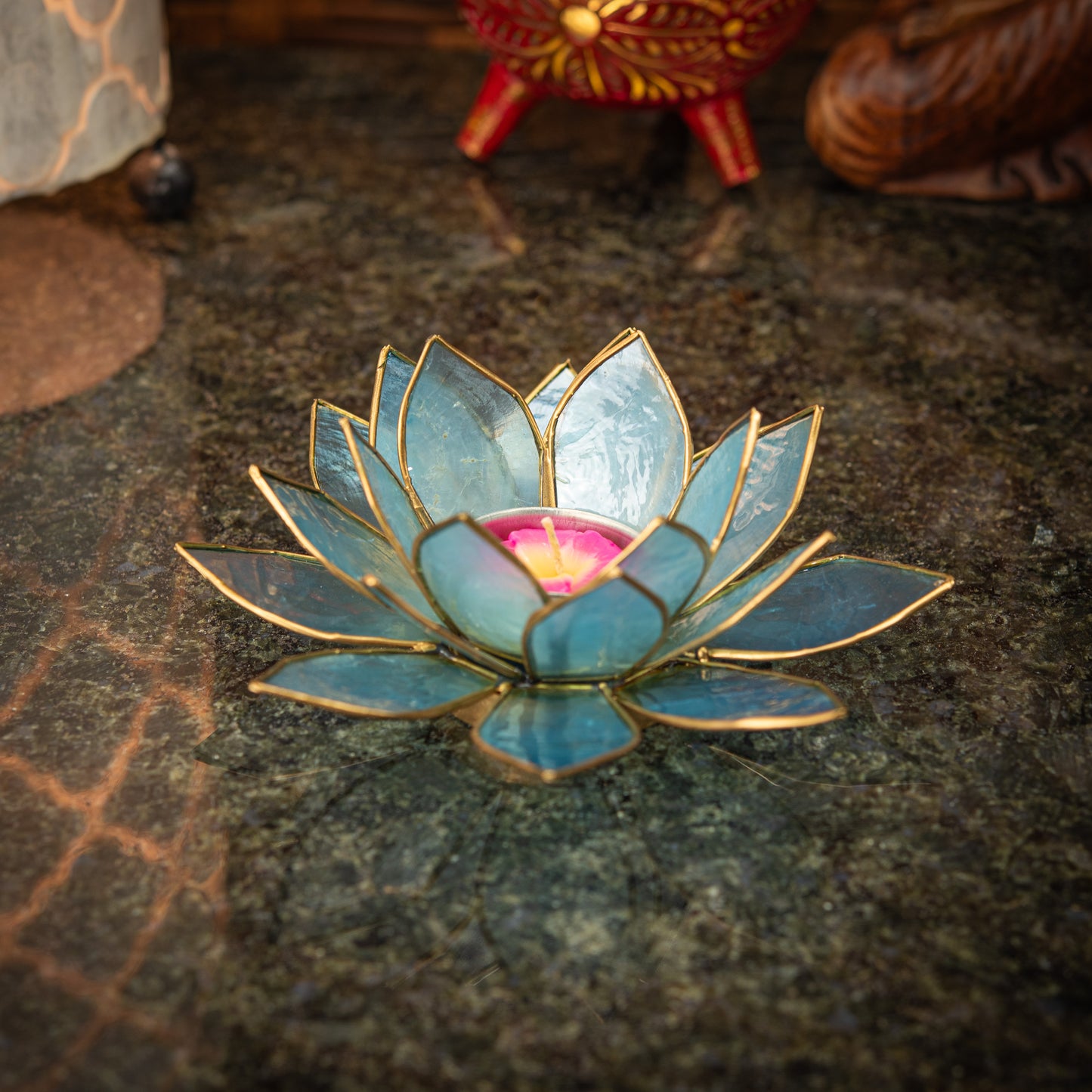 Hand Made Lotus Flower Candle Holder with Mother of Pearl