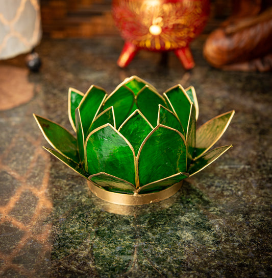 Blooming Lotus Flower Candle Holder with Mother of Pearl