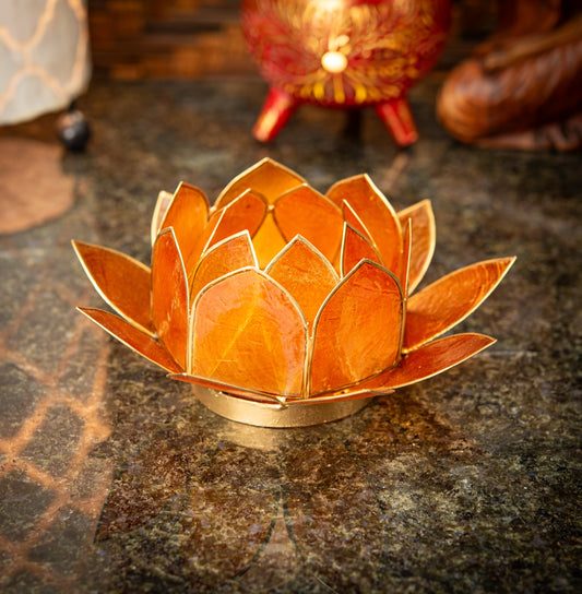 Blooming Lotus Flower Candle Holder with Mother of Pearl