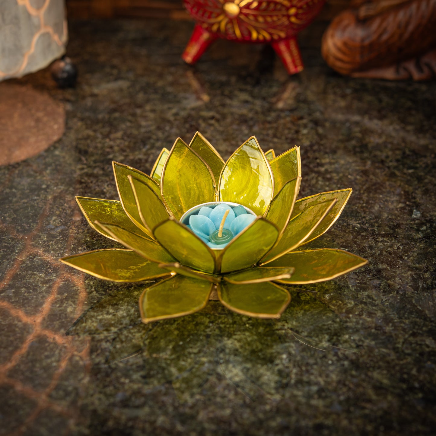 Hand Made Lotus Flower Candle Holder with Mother of Pearl