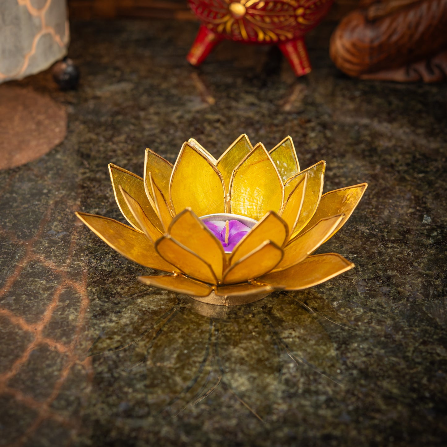 Hand Made Lotus Flower Candle Holder with Mother of Pearl