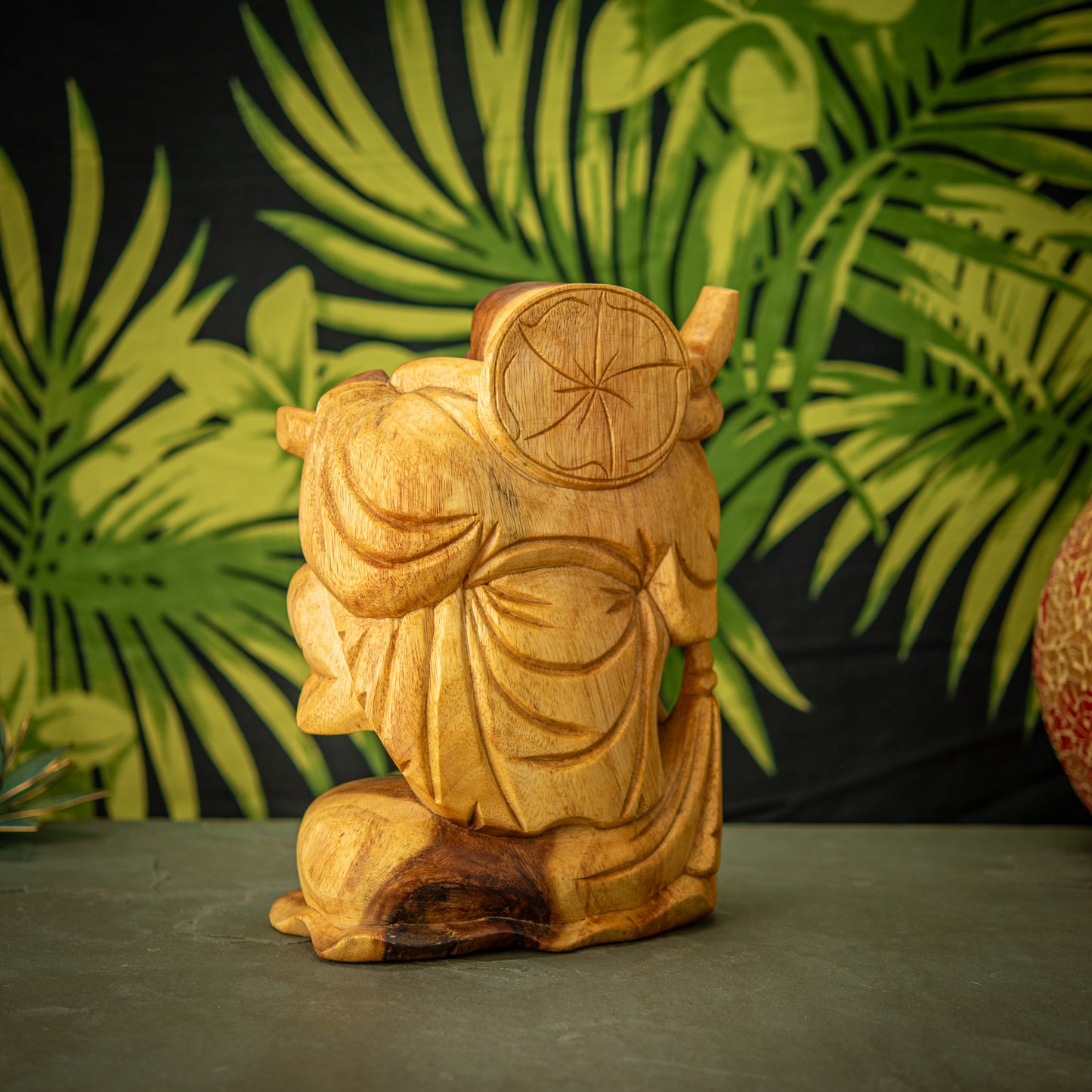 Hand Carved Wooden Hands Up Happy Buddha Sculpture