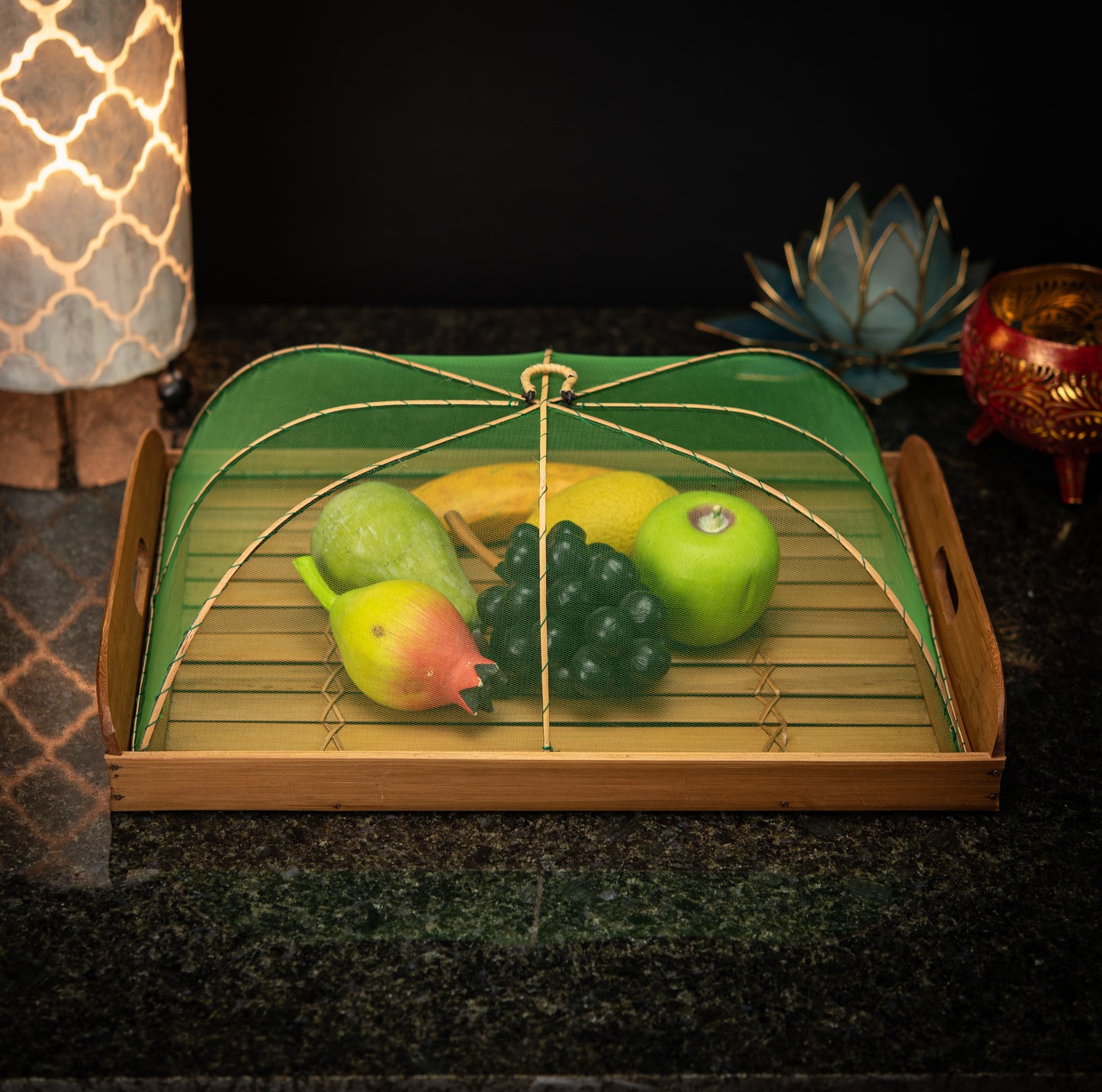 Hand-Made Bamboo Tray with Net Cover