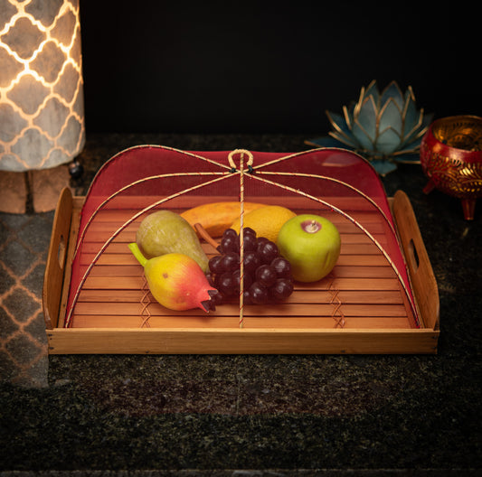 Hand-Made Bamboo Tray with Net Cover