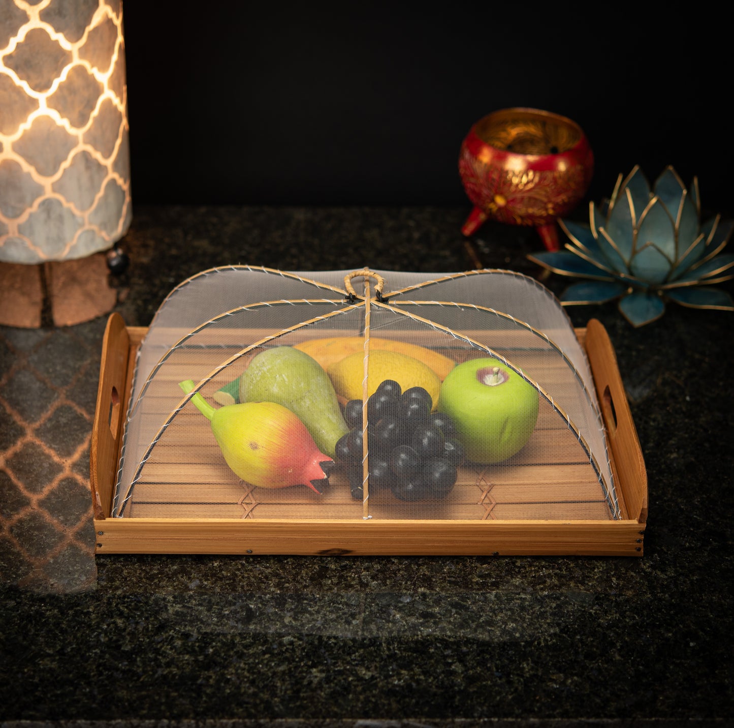 Hand-Made Bamboo Tray with Net Cover