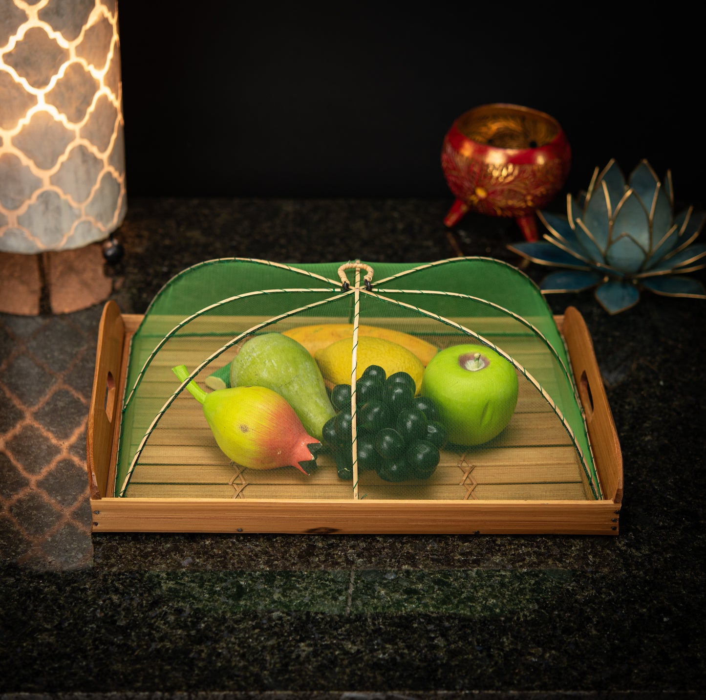 Hand-Made Bamboo Tray with Net Cover