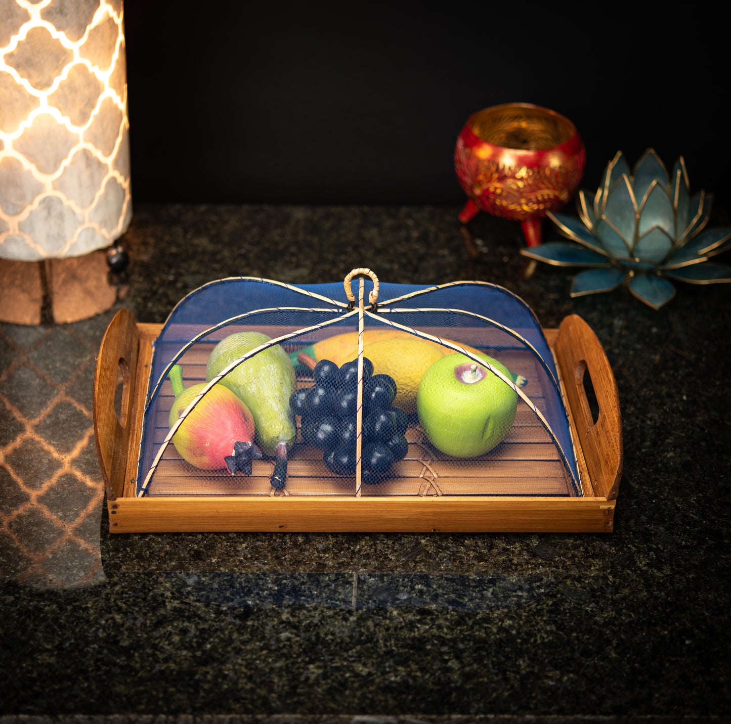 Hand-Made Bamboo Tray with Net Cover