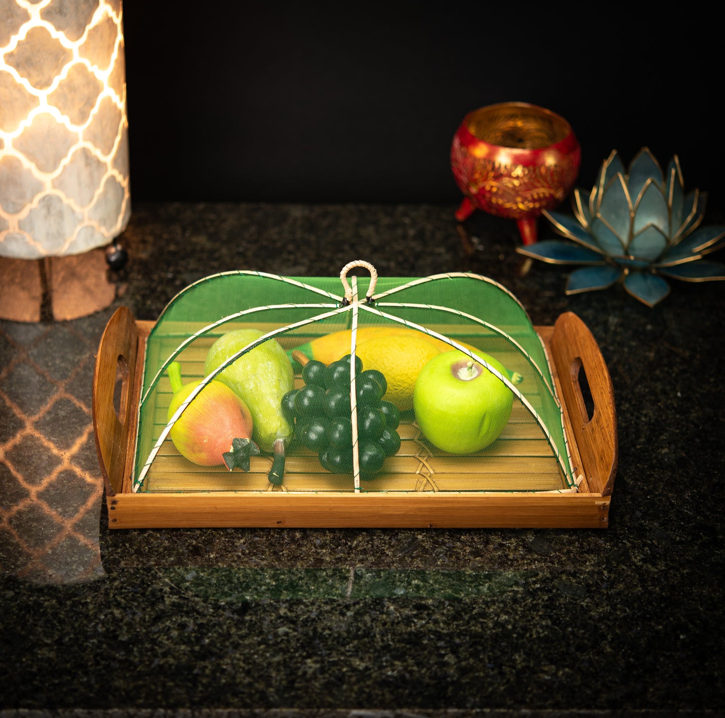 Hand-Made Bamboo Tray with Net Cover