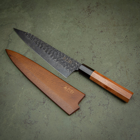 Couteau fait main en acier à haute teneur en carbone avec un manche en acajou et ébène