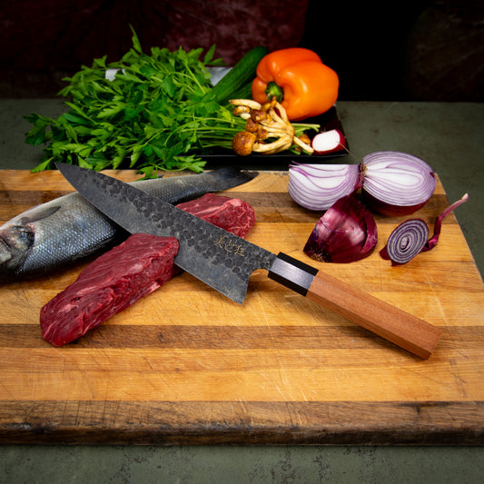 Couteau fait main en acier à haute teneur en carbone avec un manche en acajou et ébène