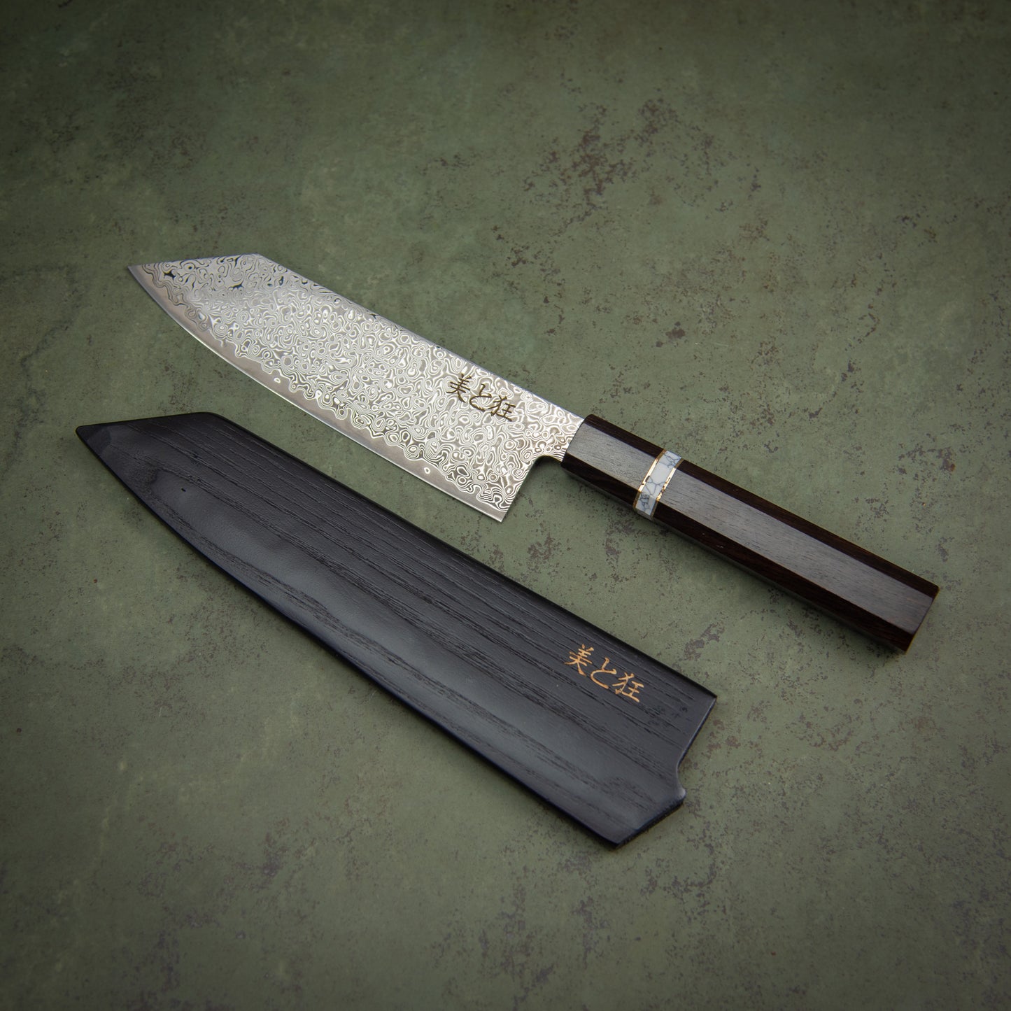 Hand Made 67 Layer Damascus Steel Knife with Ebony & white Turquoise  Handle