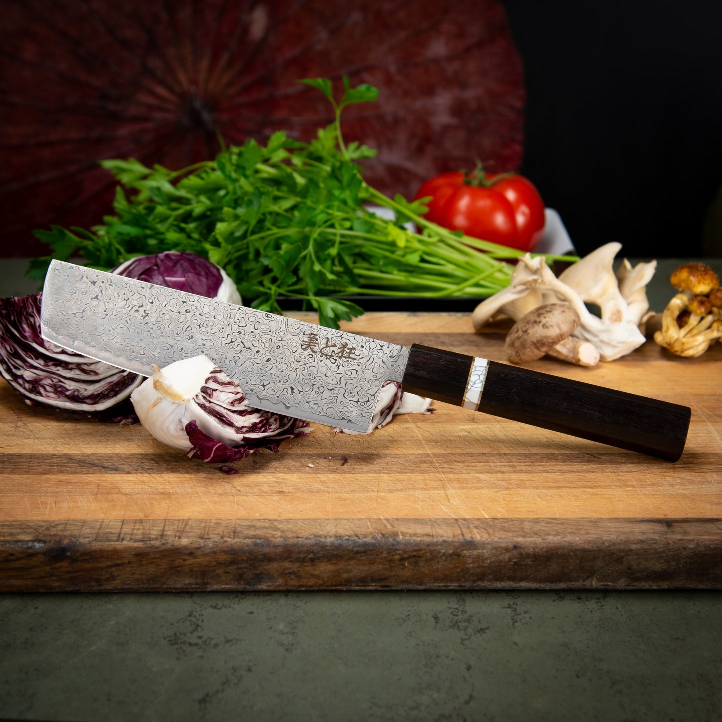 Hand Made 67 Layer Damascus Steel Knife with Ebony & white Turquoise  Handle