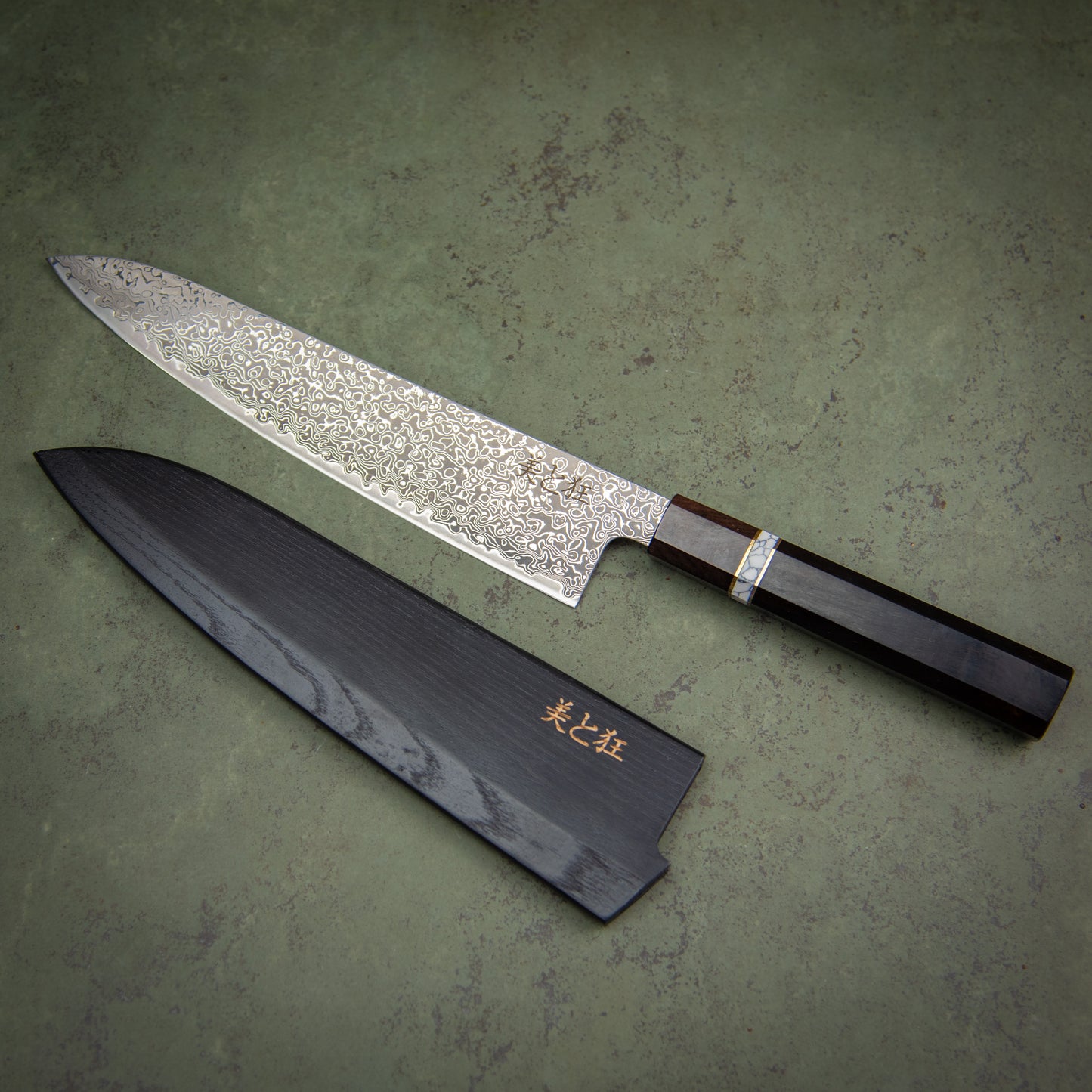 Hand Made 67 Layer Damascus Steel Knife with Ebony & white Turquoise  Handle
