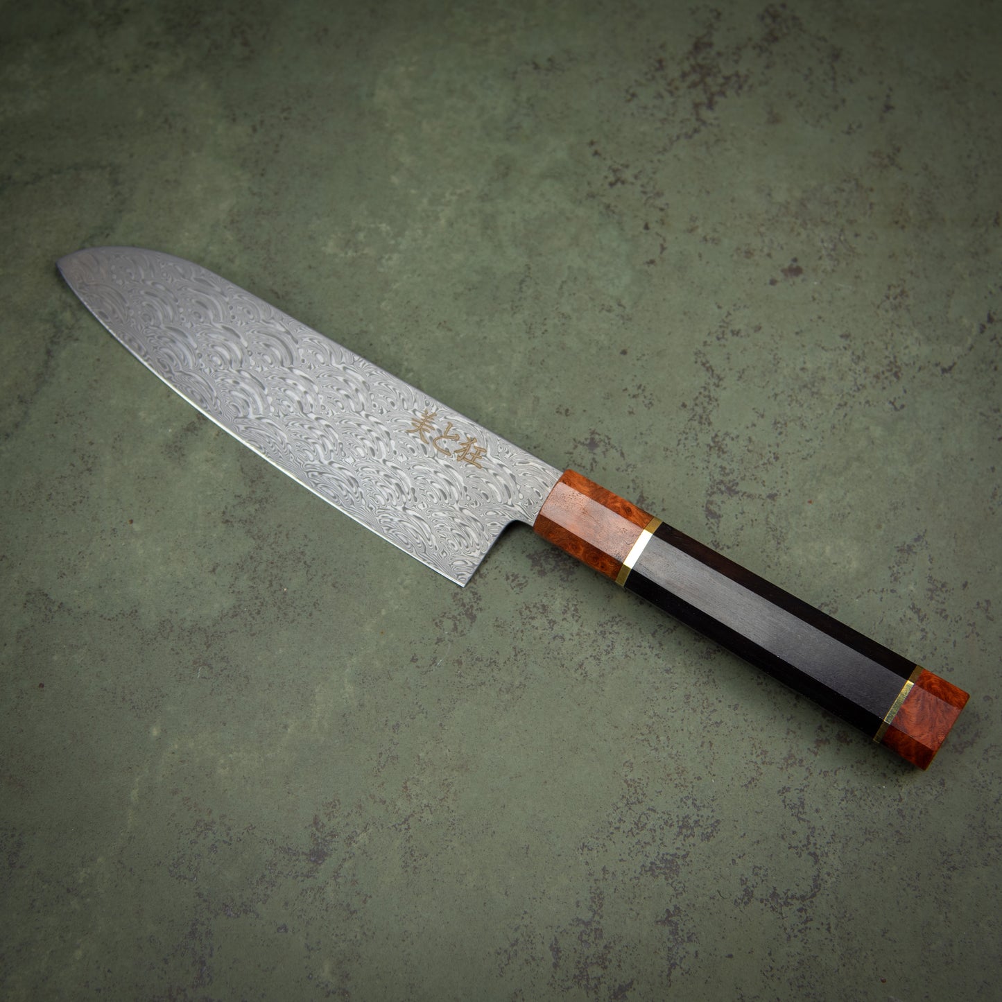 Hand Made 110 Layer Damascus Steel knife with a Black Walnut & Burl Wood Handle