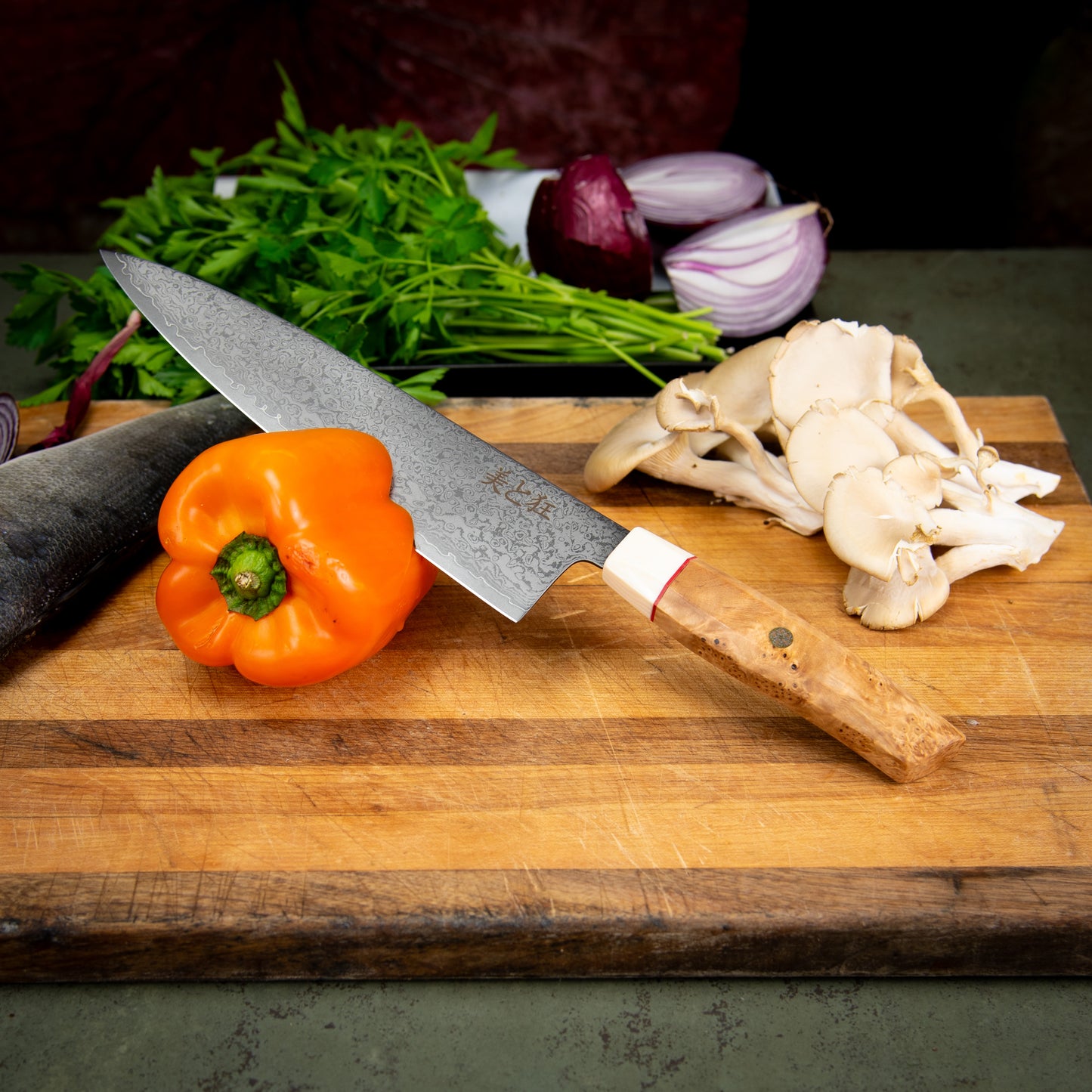 Hand Made 67-Layer Damascus Steel Knife with a Sycamore Wood Handle