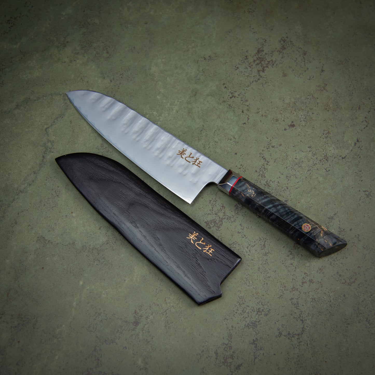 Hand Made 3-layer Steel Knife with a Grey Burl Wood Handle