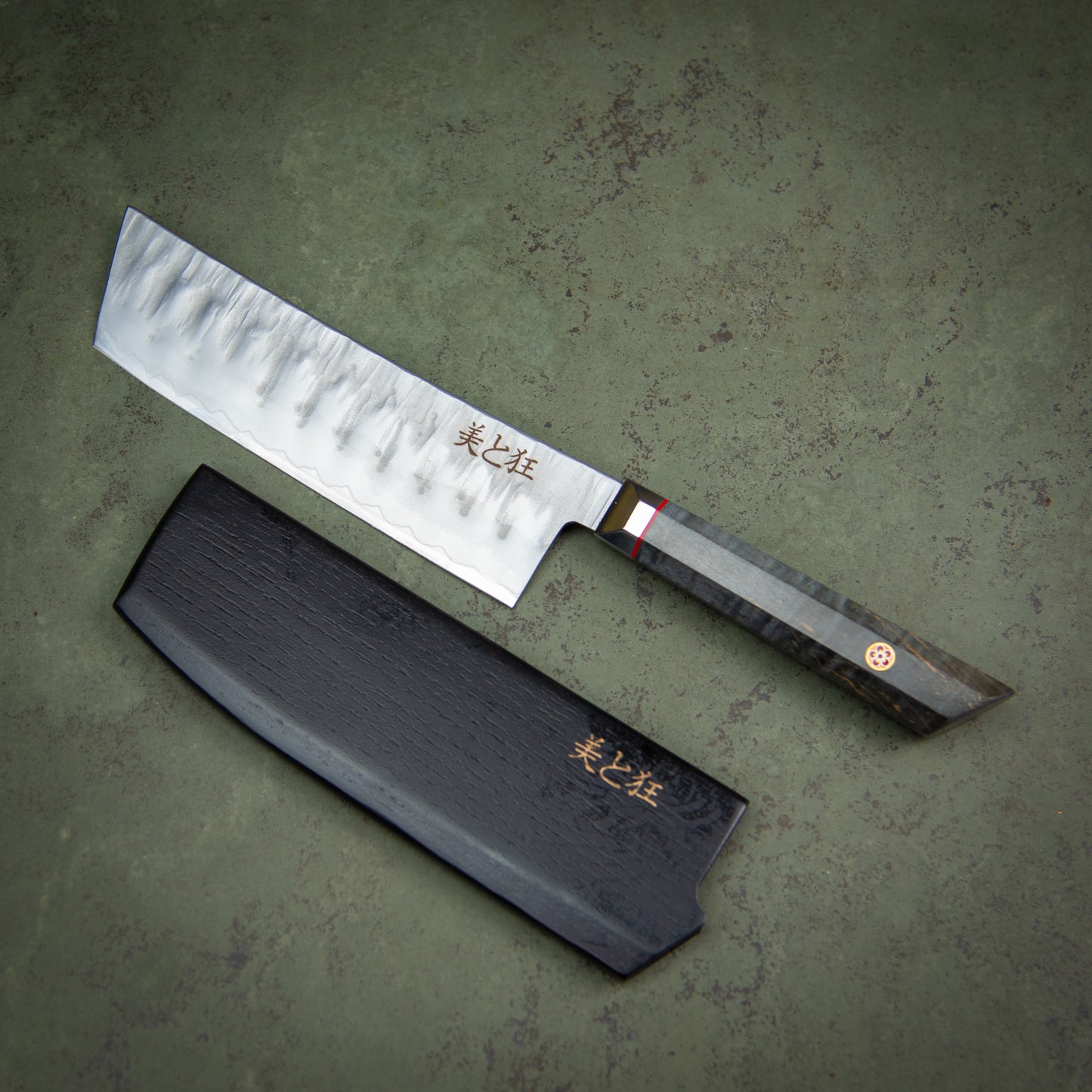 Hand Made 3-layer Steel Knife with a Grey Burl Wood Handle