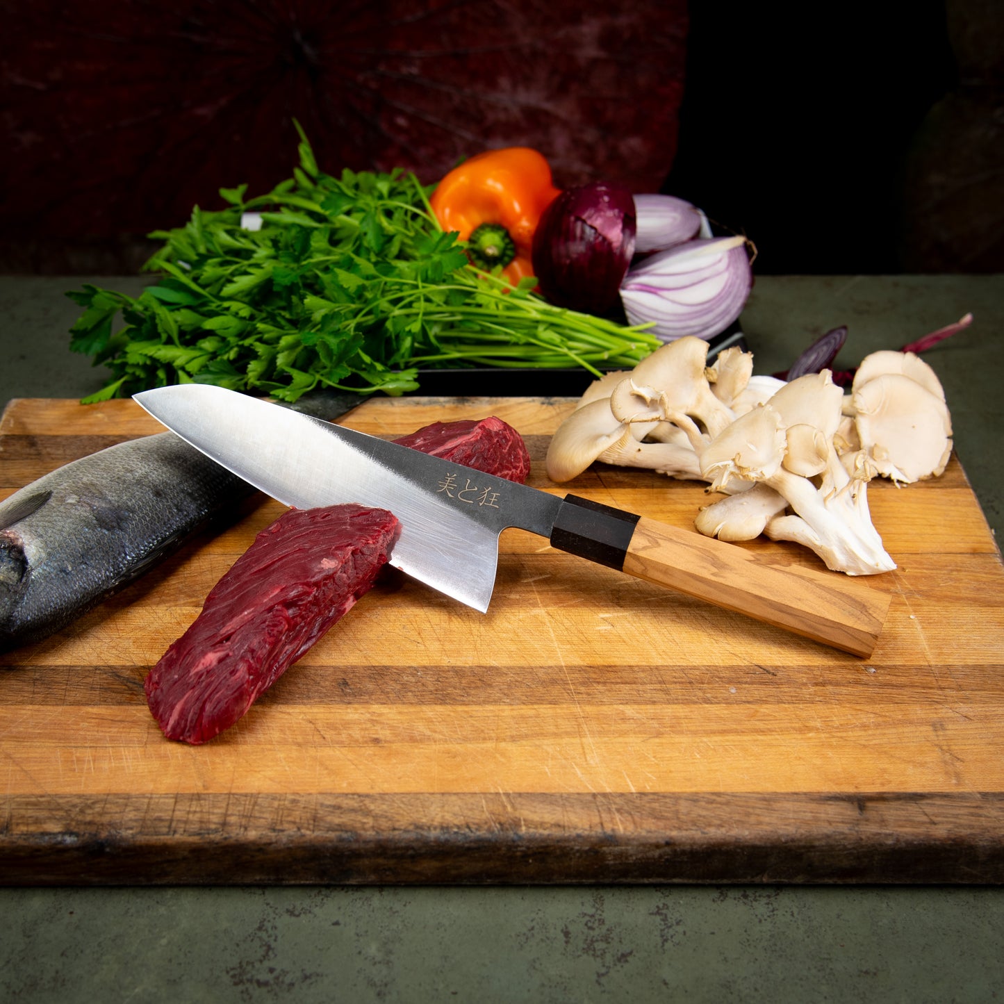 Hand Made Stainless Steel Knife with an Olive Wood Handle