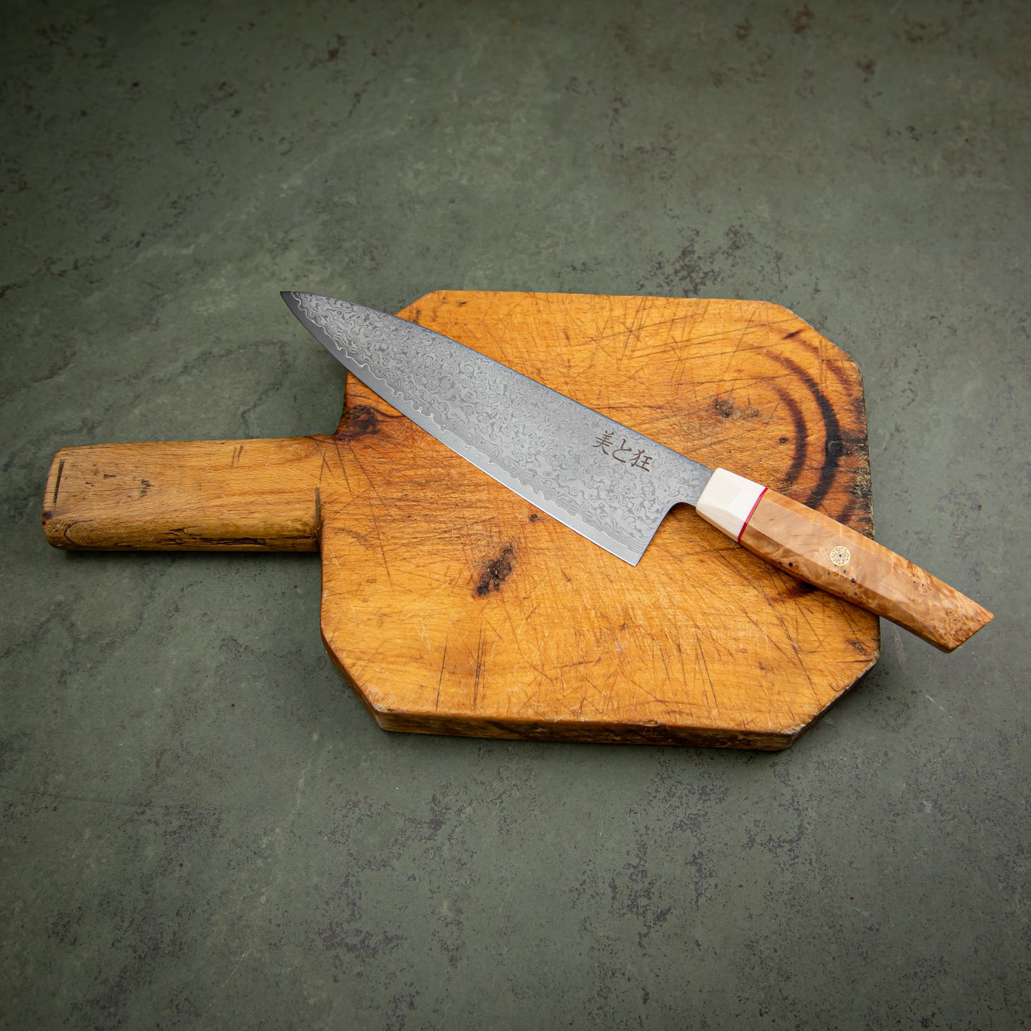 Hand Made 67-Layer Damascus Steel Knife with a Sycamore Wood Handle