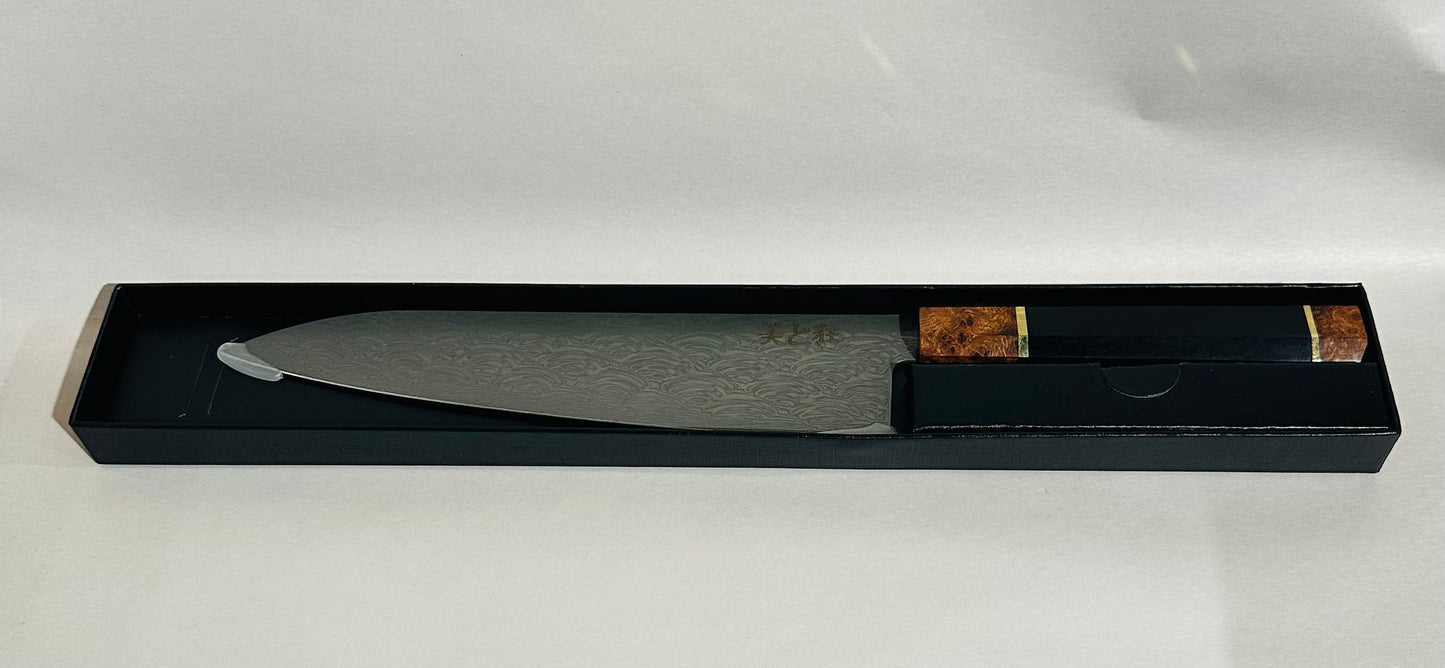 Hand Made 110 Layer Damascus Steel knife with a Black Walnut & Burl Wood Handle