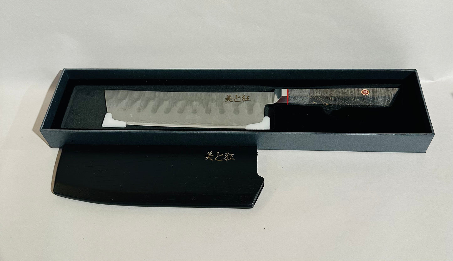 Hand Made 3-layer Steel Knife with a Grey Burl Wood Handle