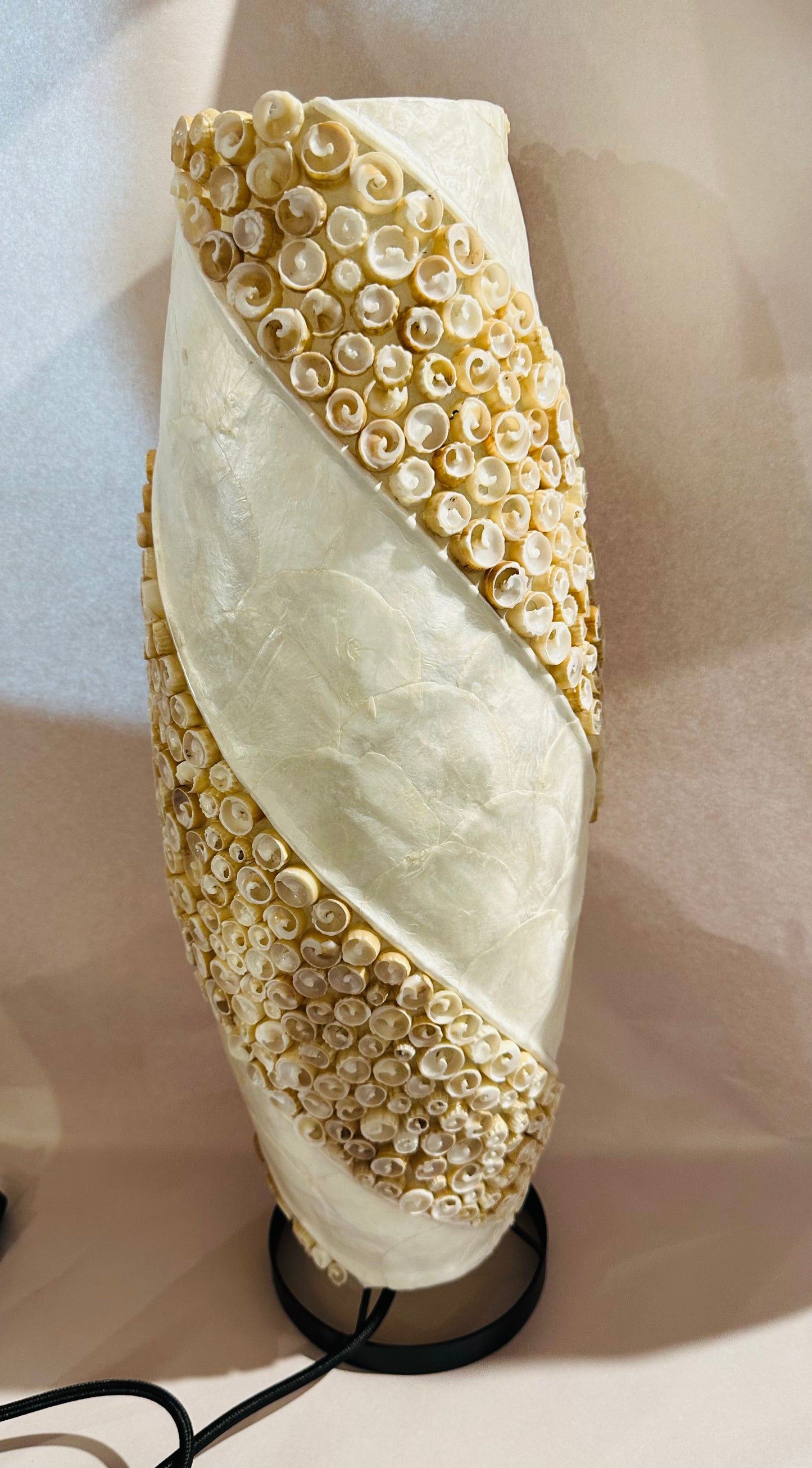 Hand Made Apollo Lamp with Spiral Mother of Pearl & Beige Seashell