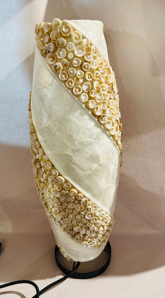 Hand Made Apollo Lamp with Spiral Mother of Pearl & Beige Seashell