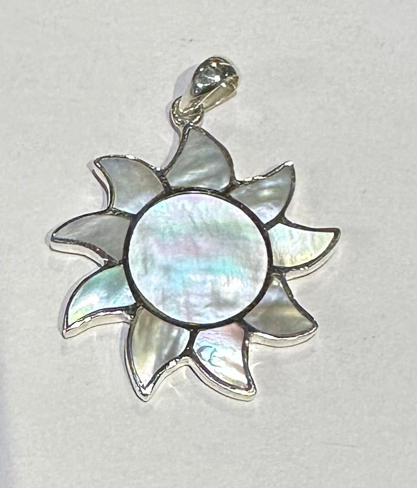 Sterling Silver Sun Pendant With Coral, 33mm