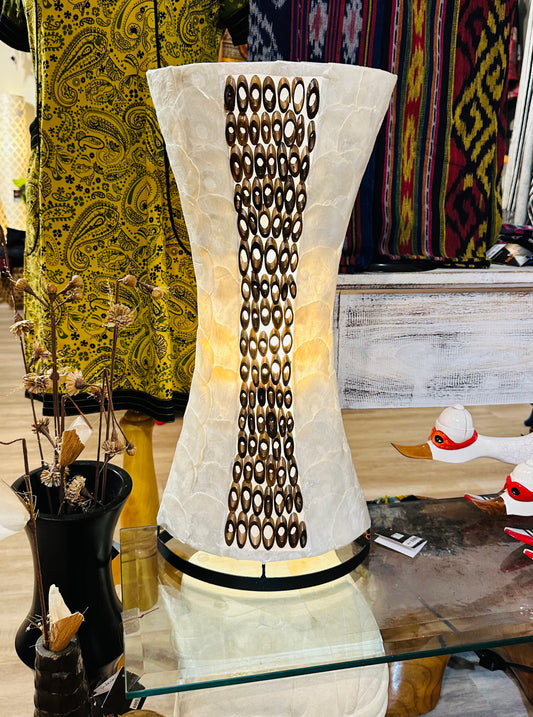 Hand Made Sandglass Shape Lamp with Mother of Pearl & Centered Line Bamboo