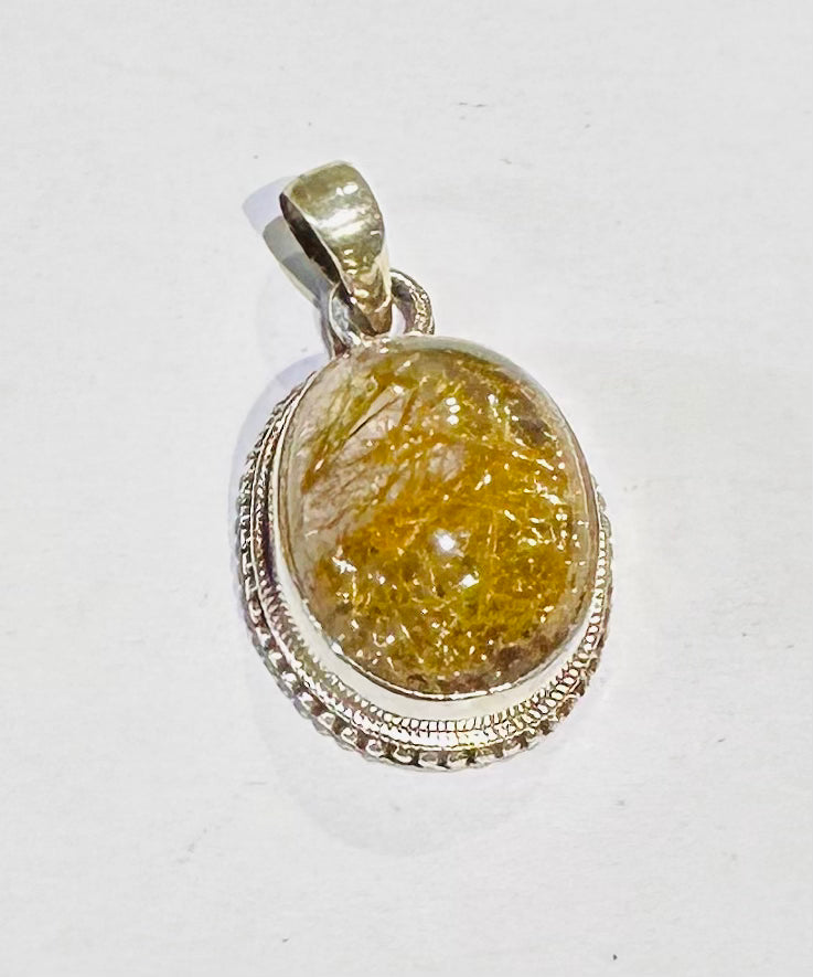 Sterling Silver Oval Pendant with Rutilated Quartz