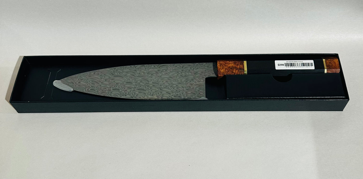 Hand Made 110 Layer Damascus Steel knife with a Black Walnut & Burl Wood Handle