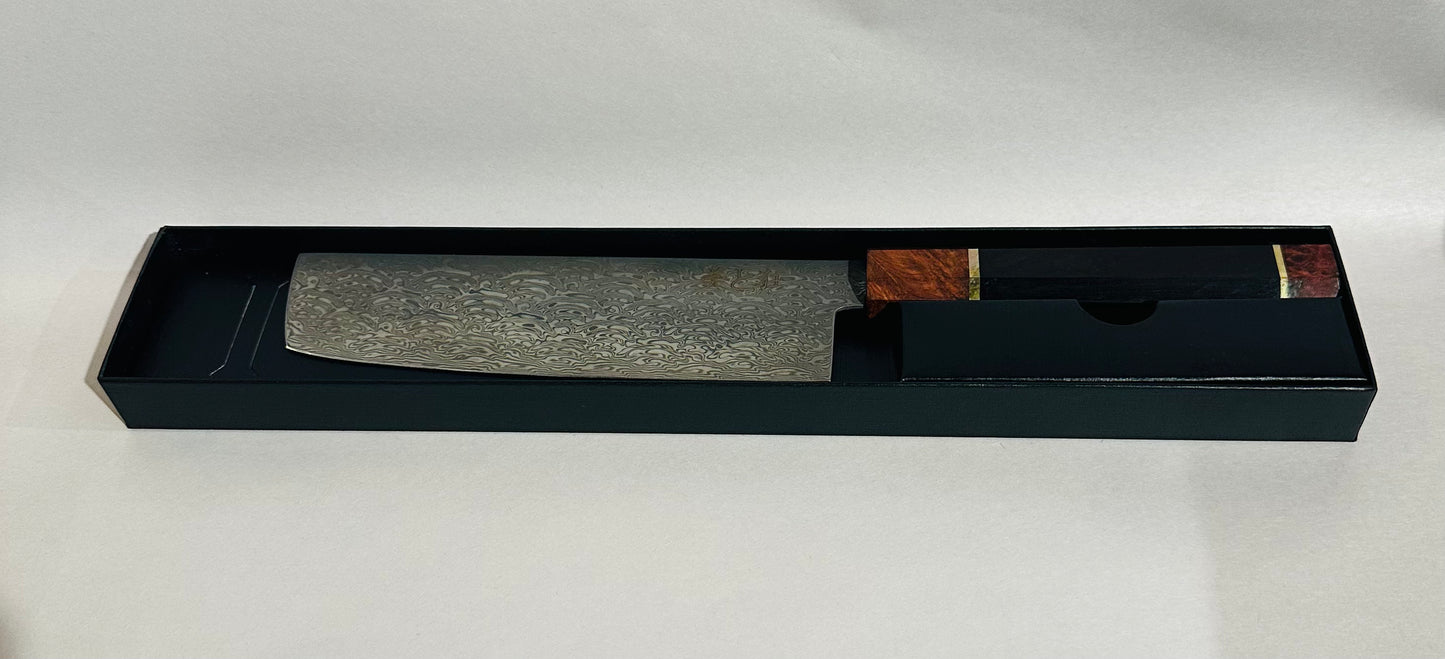 Hand Made 110 Layer Damascus Steel knife with a Black Walnut & Burl Wood Handle