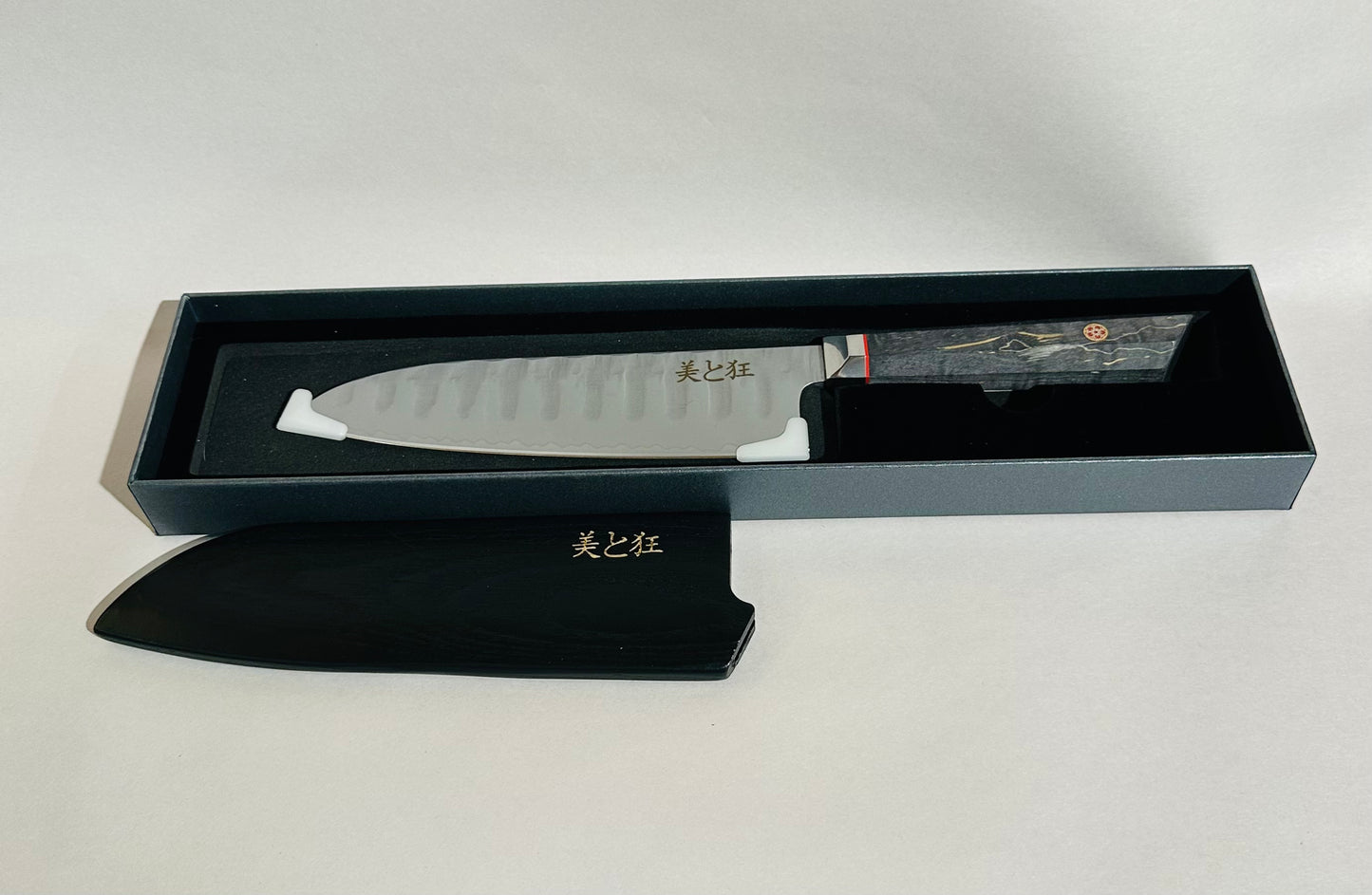 Hand Made 3-layer Steel Knife with a Grey Burl Wood Handle