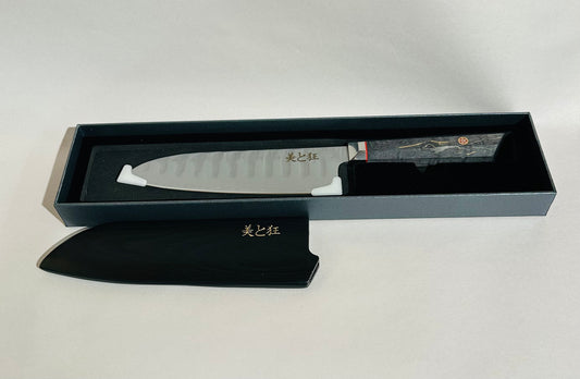 Hand Made 3-layer Steel Knife with a Grey Burl Wood Handle