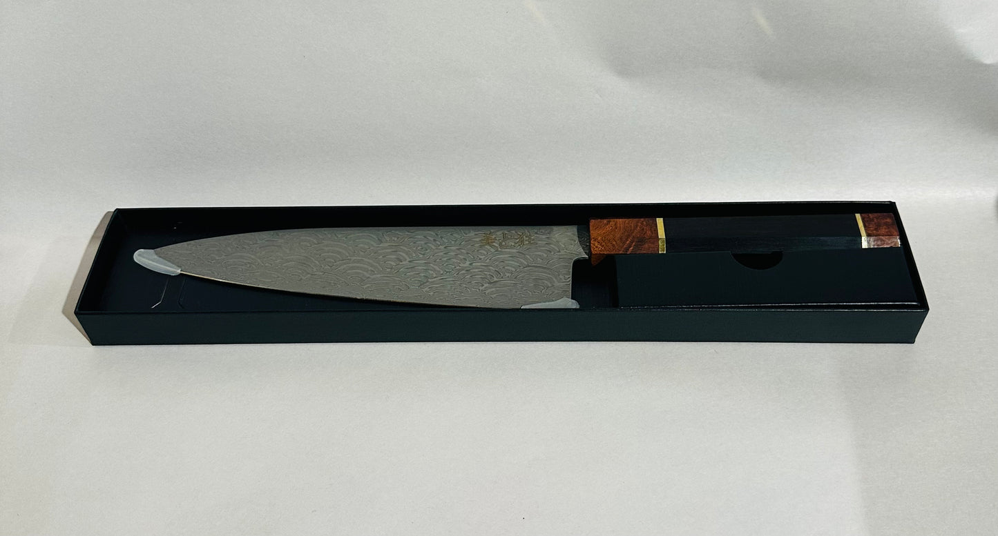 Hand Made 110 Layer Damascus Steel knife with a Black Walnut & Burl Wood Handle