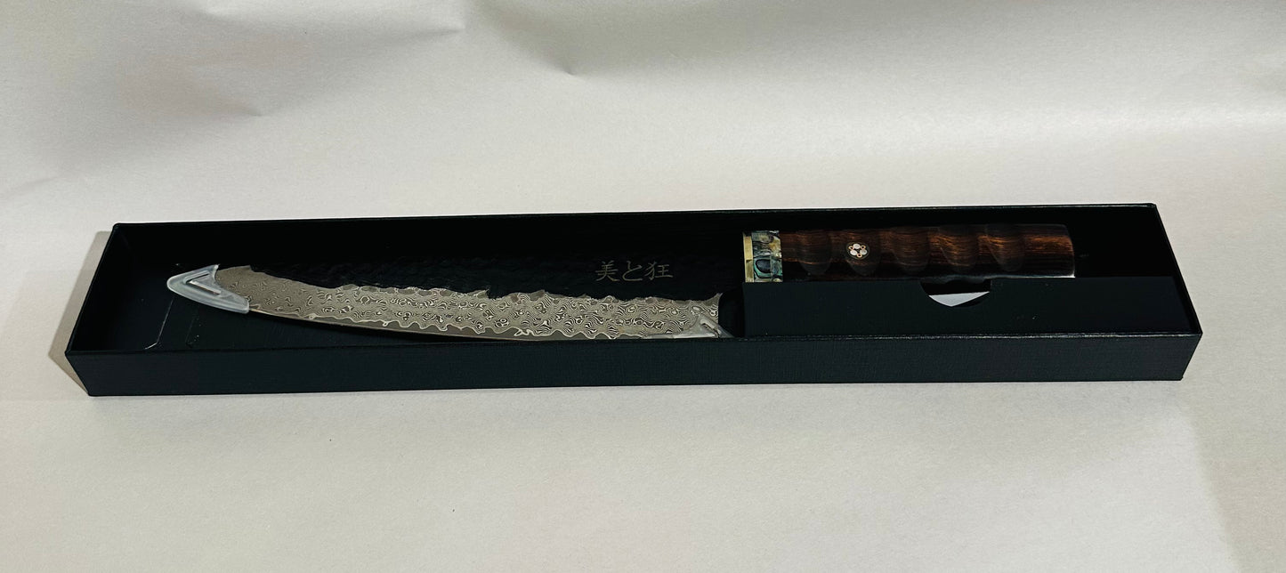 Hand Made 89-Layer Damascus Steel Knife with a Abalone & Ironwood Handle