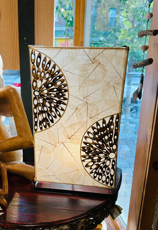 Hand Made Rectangle Lamp with Leaf & Half-Round Bamboo