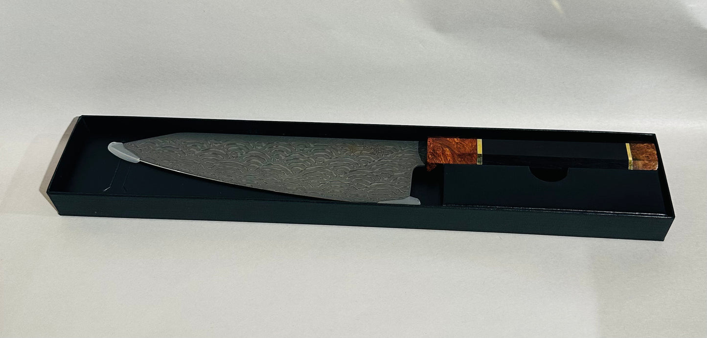 Hand Made 110 Layer Damascus Steel knife with a Black Walnut & Burl Wood Handle