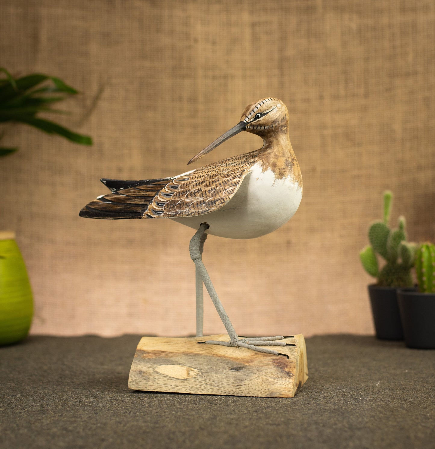 Hand Made Hand Painted Wooden Sculpture of a Curlew Sandpiper
